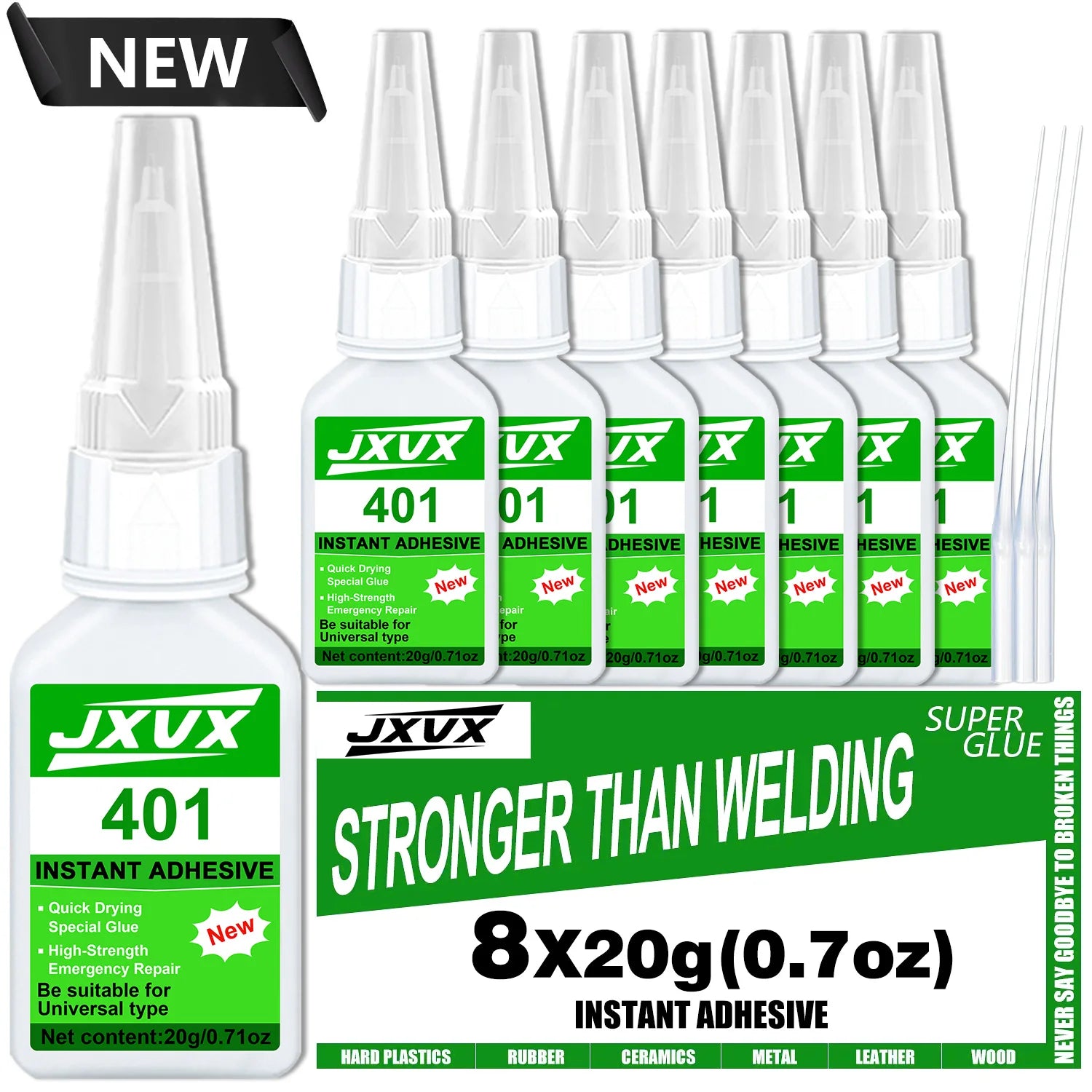 8pcs 401 Super Strong Instant Glue Universal Glue Powerful Instant Glue for Resin, ceramics, Metal and glass Quick Dry 0.7oz