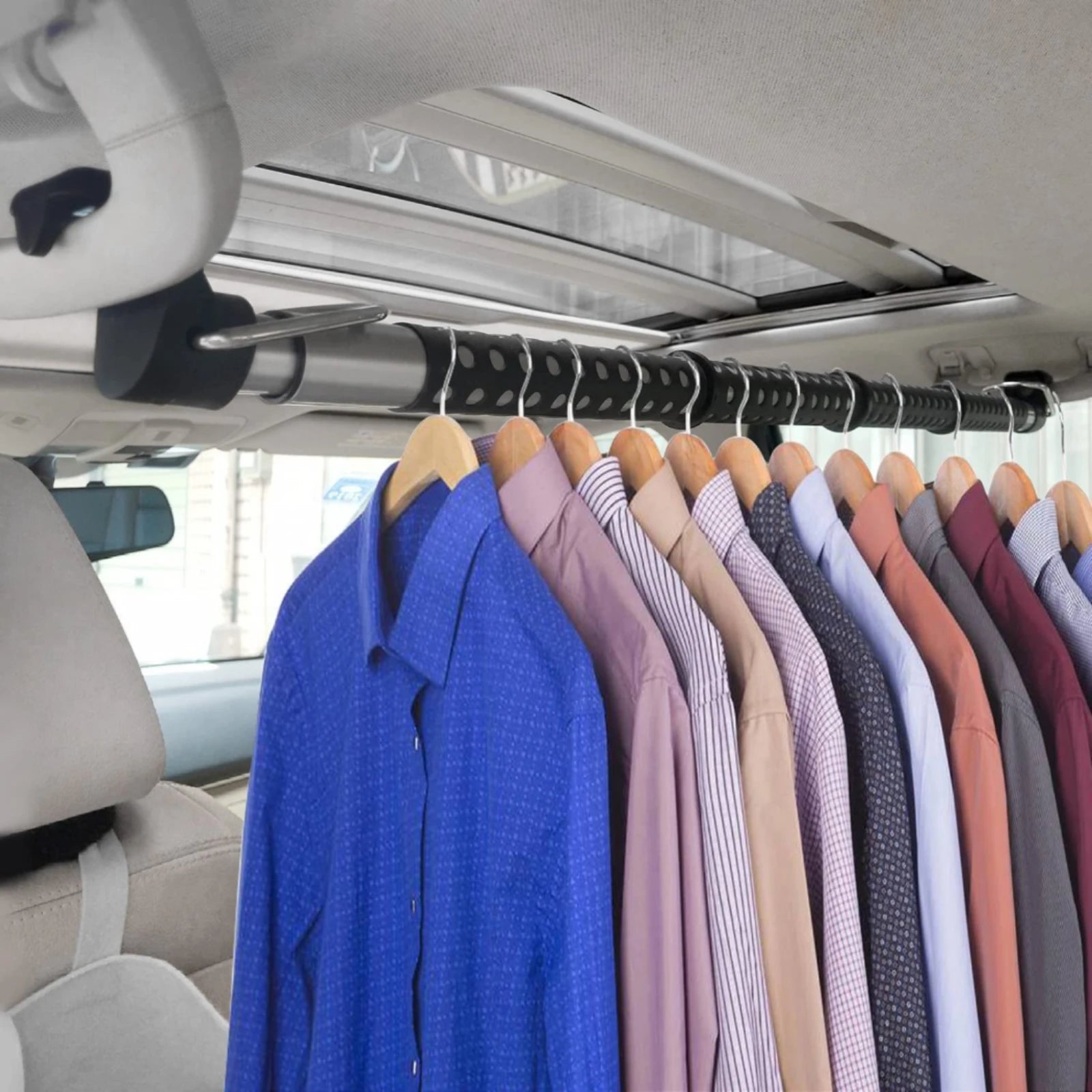 Telescopic Car Clothes Hanger Rod Perforated Car Clothes Hanger Bar Telescopic Garment Rack Hooked Ends Heavy Duty