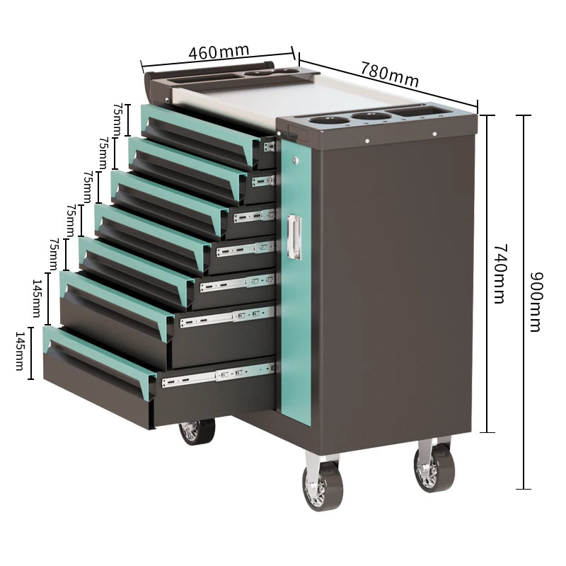 High Quality OEM 7 Drawer Cold-Rolled Steel Tool Cabinet Workshop Garage Tool Trolley With Handle And Wheels