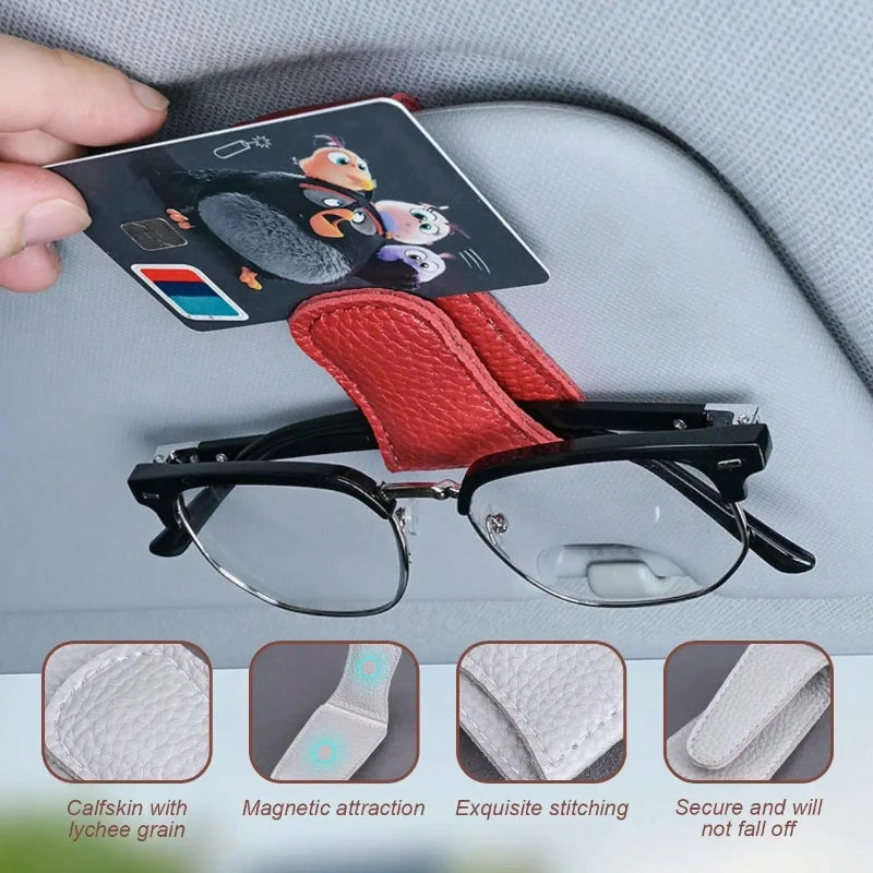 2Pcs Sunglasses Holder Is Suitable for Car Sunshades Magnetic Leather Sunglasses Clip and Ticket Clip Car Sunshade Accessories