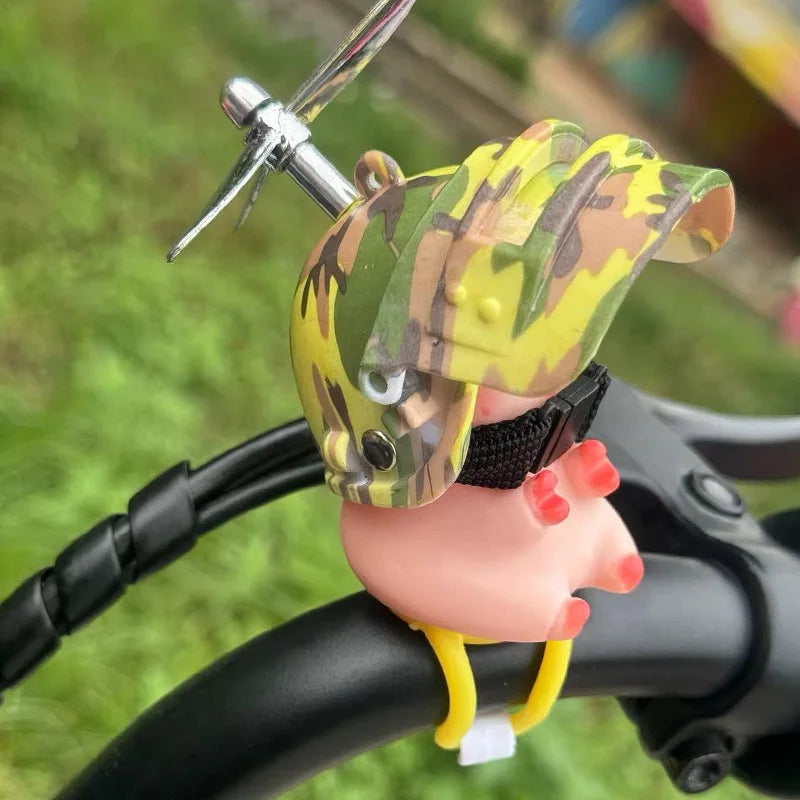 Pink Pig with Helmet Propeller Cute Little Wind-breaking Duck Road Bike Motor Helmet Riding Cycling Car Cute Ornament Decor