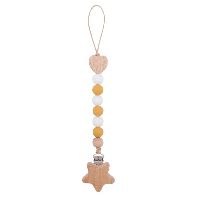 Baby Anti Drop Chain Beech Star Clips Toddles Soothing Teeth Silicone Beads Pacifier Chain Newborn Appease Infant Dummy Holder