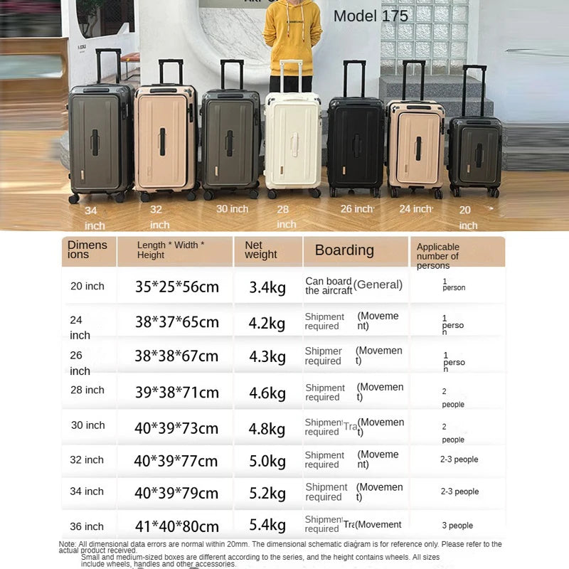 Expandable Large Size Travel Suitcase 32/34 inch Side Opening Large Deep Compartment Five-Wheel Luggage Thickened valise voyage