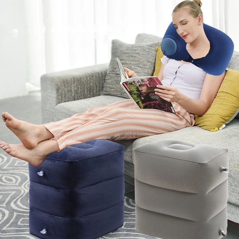 Inflatable Foot Rest Pillow Travel Portable Adjustable Layers Height   Airplane  U Shaped Press Inflatable Pillow