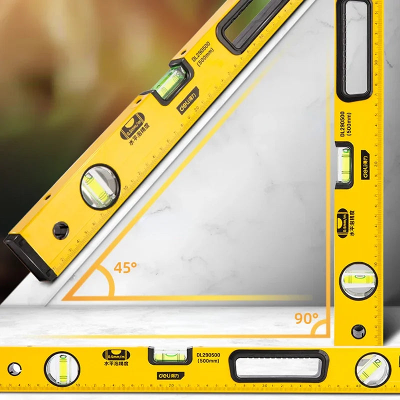 Deli 300-600mm High Precision Magnetic Level Ruler Aluminum Alloy Blister Design Multifunctional Level Measuring Instruments