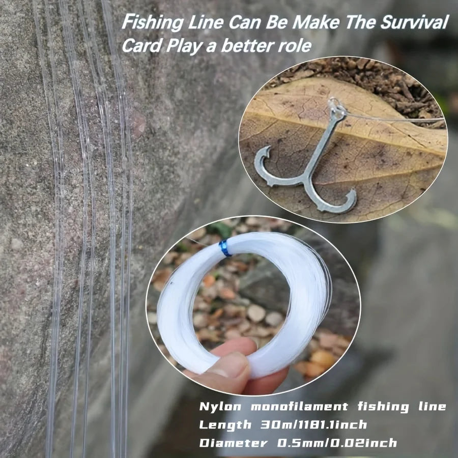 6pcs Multifunctional Fishing Tool Card Kit with Fishing Line for Outdoor Survival