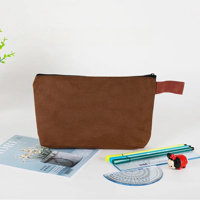 10/20Pcs Custom Logo Colored Canvas Pencil Case with Zipper Handheld Makeup Bag DIY Stationery&Cosmetic Storage Organizer Pouch