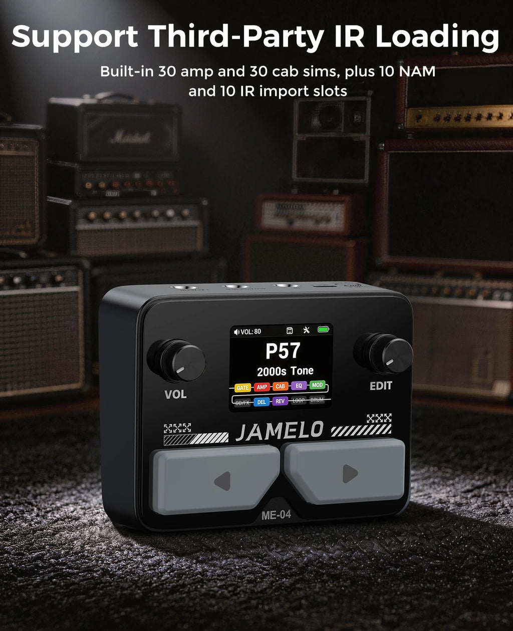 Jamelo Me-04 Mini Electric Guitar Multi-Effect Pedal With10 Simultaneous Modules,100 Drum Patterns& 40-Second Looper,4H Battery