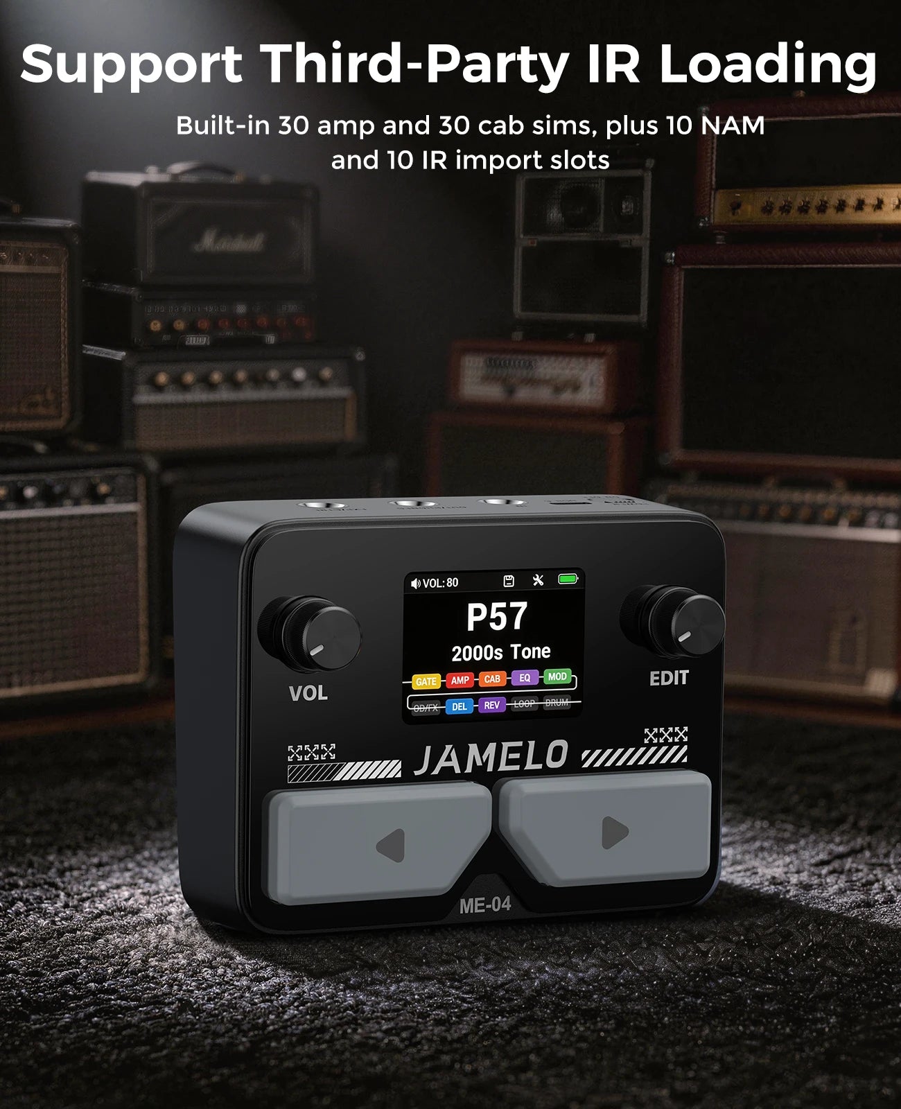 Jamelo Me-04 Mini Electric Guitar Multi-Effect Pedal With10 Simultaneous Modules,100 Drum Patterns& 40-Second Looper,4H Battery