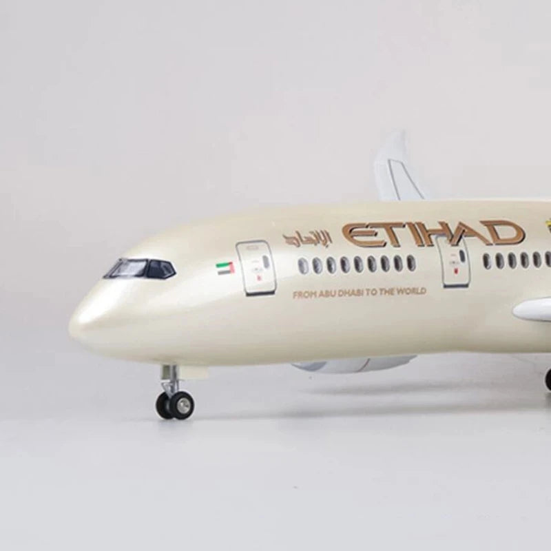 43cm Airplane Toy b787 Aircraft Etihad Air Airplane Model Resin with Light & Wheel Planes Airplanes Decoration Home Plane Toy