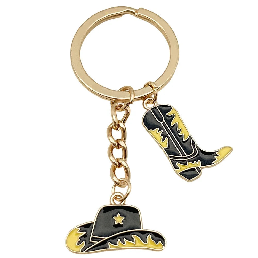 5pcs Boots Cowboy Hat Horseshoe Western Cowboy Alloy Pendant Keychain, Best Gift Choice