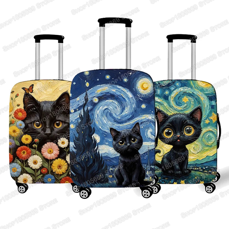 Oil Painting Van Gogh Black Cat Luggage Covers for Travel The Starry Night Suitcase Covers Trolley Case Protective Cover Gift