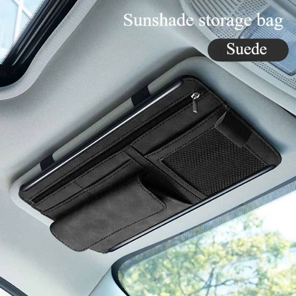 Multifunctional Car Sunshade Storage Cover Suede Interior Glasses Clip ID Card Holder Interior Car Organizer Car Glasses Holder