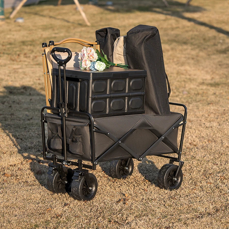 Heavy Duty Outdoor Folding Wagon Cart Large Capacity Collapsible Utility Trolley Portable for Garden Beach Camping