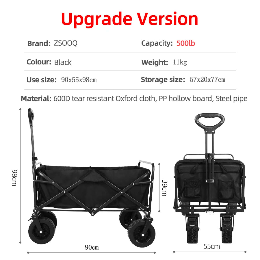 Heavy Duty Outdoor Folding Wagon Cart Large Capacity Collapsible Utility Trolley Portable for Garden Beach Camping