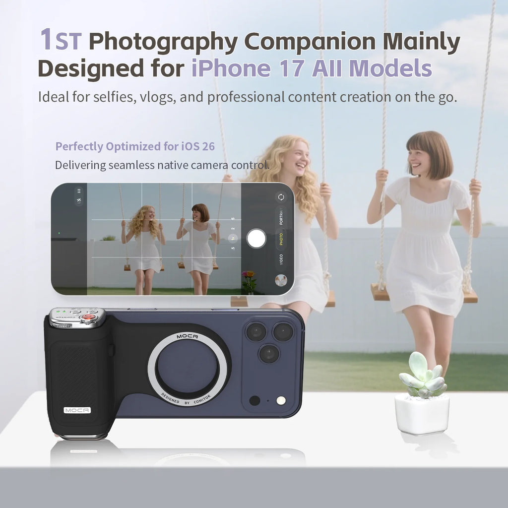 COMITOK Magnetic Phone Grip with Remote Control Portable Shooting Handle for iPhone Vlog Videos, Easy One-Hand Operation
