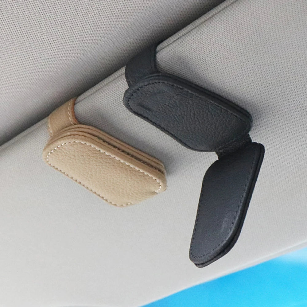 Magnetic Leather Car Sunglasses Holder, Universal Sun Visor Glasses Clip Card Ticket Storage Box Auto Interior Accessories 1PCS