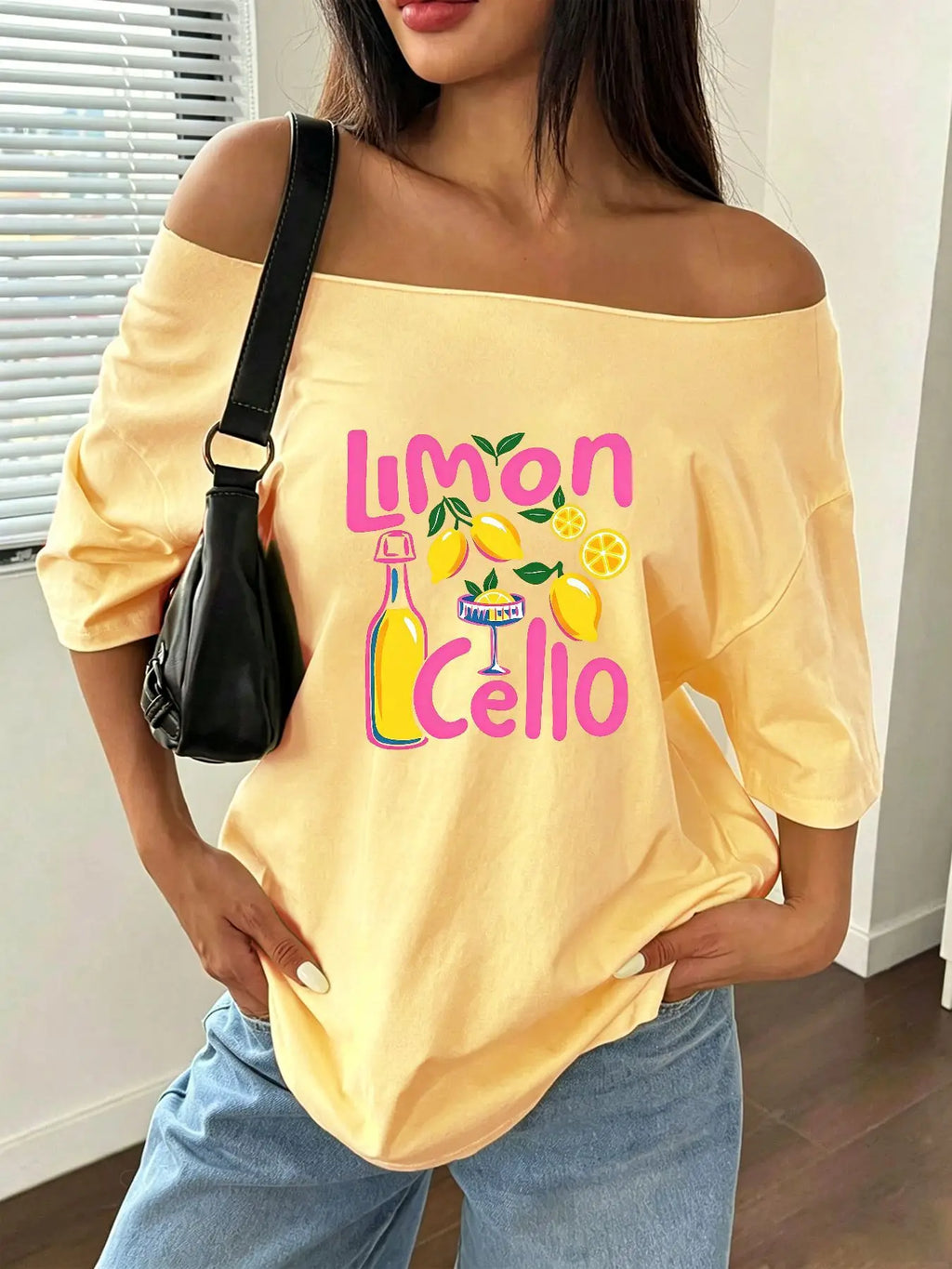 100% Cotton Plus Size Lemon Cello Cocktail Print Shoulder Loose Print T-Shirt Oversized Y2K Style Graphic Tees Women Tops Sum