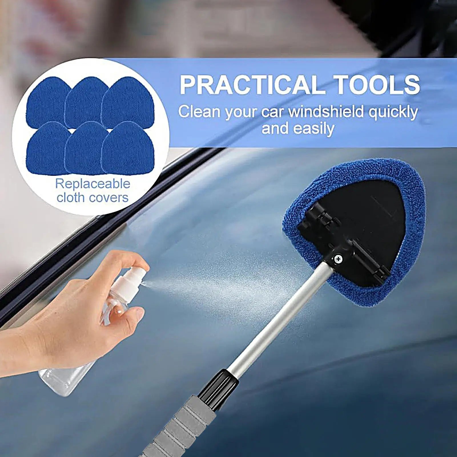 6pcs Car Window Cleaning Kit Windshield Cleaning Tool Glass Defogging Brush Retractable Handle Fiber Glass Defogger Mop