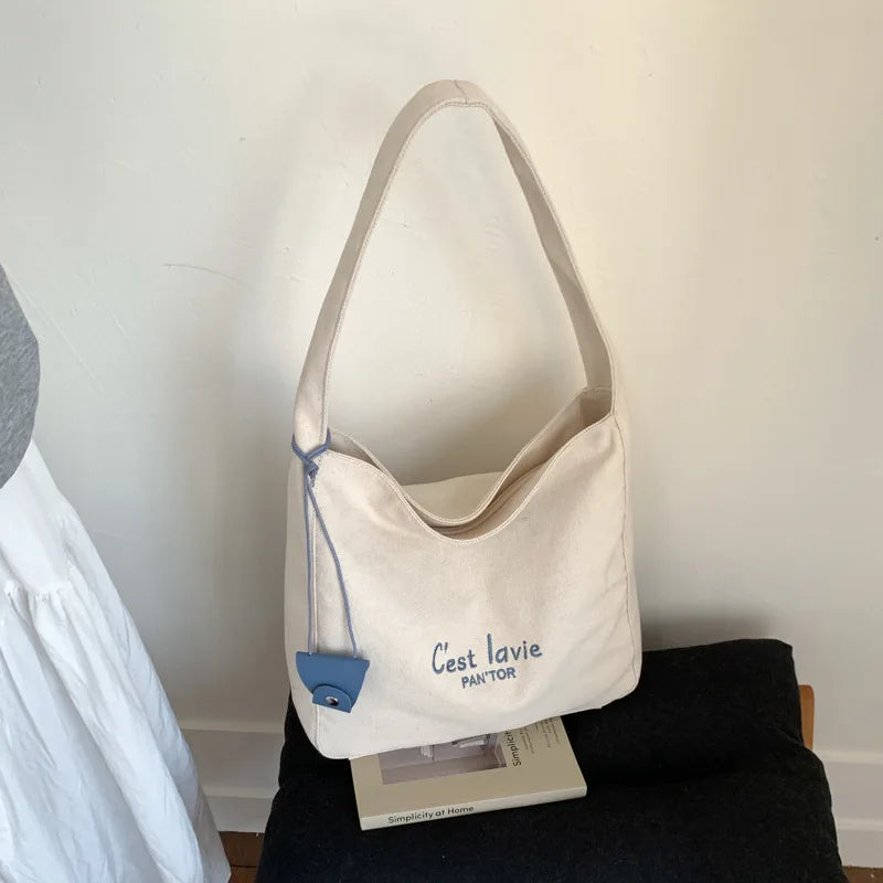 2026 Summer New Korean Style Canvas Casual Fashionable Tote Bags Single Shoulder Large Capacity Tote Shopping Bags for Leisure
