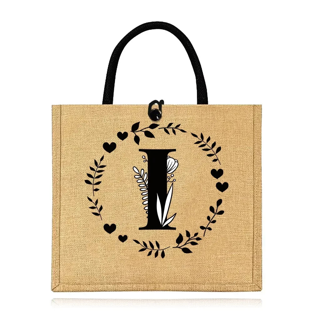 Flax Bag Fastener Handbag Organizer Storage Jute Tote Bags Imitation Cotton Women Valise Portable Garland Letter Printing Series