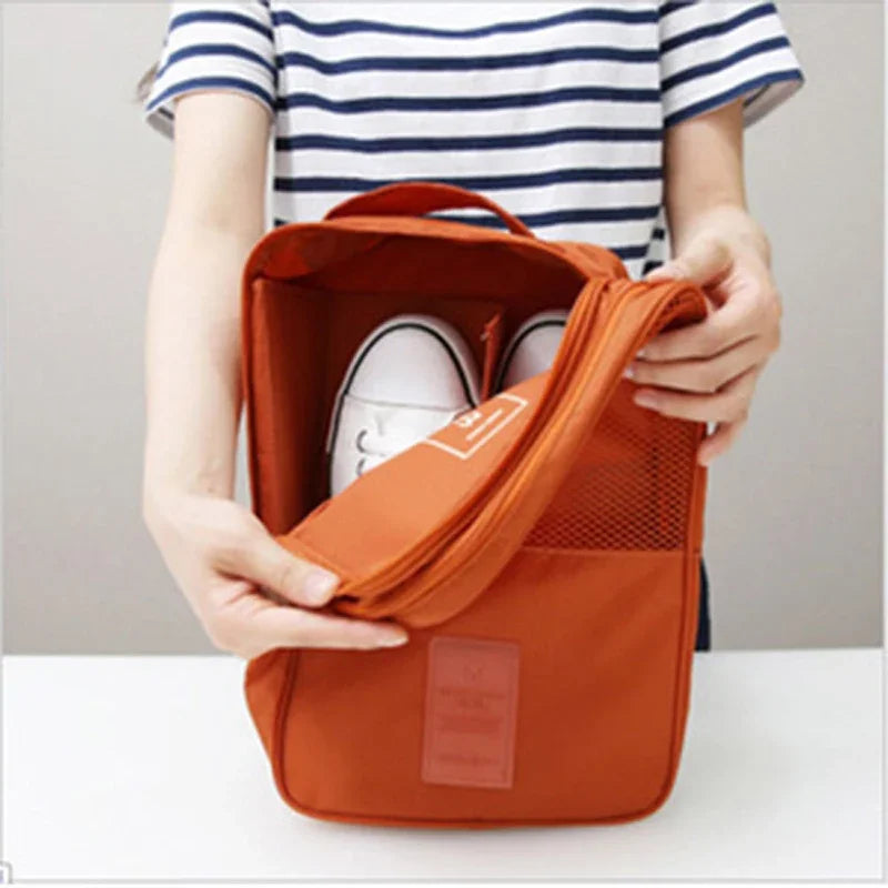 Portable Waterproof Travel Shoes Bag Three Pairs Storage Double Pouch Pocket Packing Cubes Handle Nylon Zipper Bag