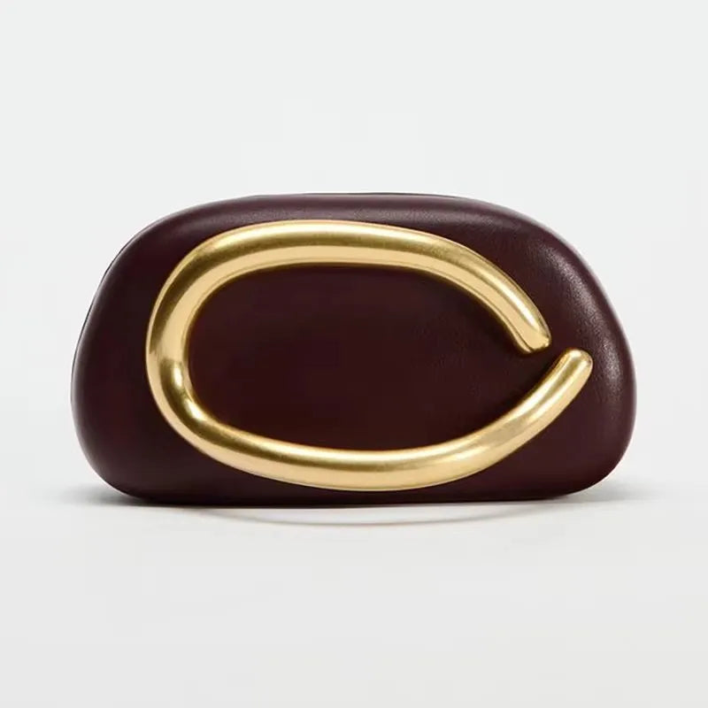 Gold Metal Closure Box Clutch Bag Women Evening Wedding Party Cute Purse Bag Handbag Dark Red Beige 2025 Spring New Fashion Ins