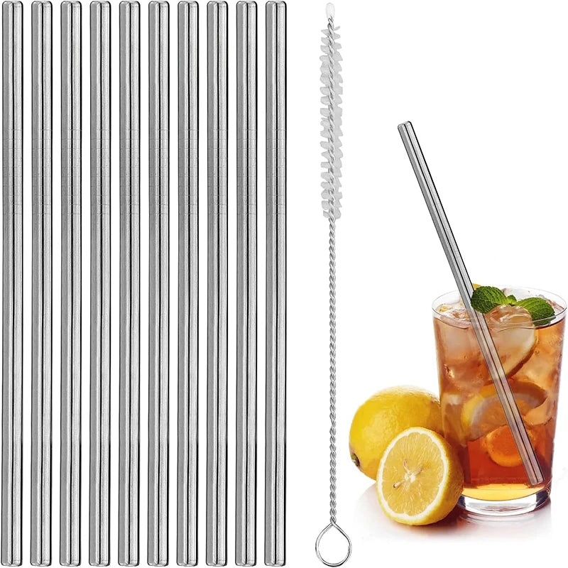 10Pcs Stainless Steel Straws with Cleaner Brush Reusable Drinking Straw Straight Straw Set 15cm Straw Kit Drinking Utensils