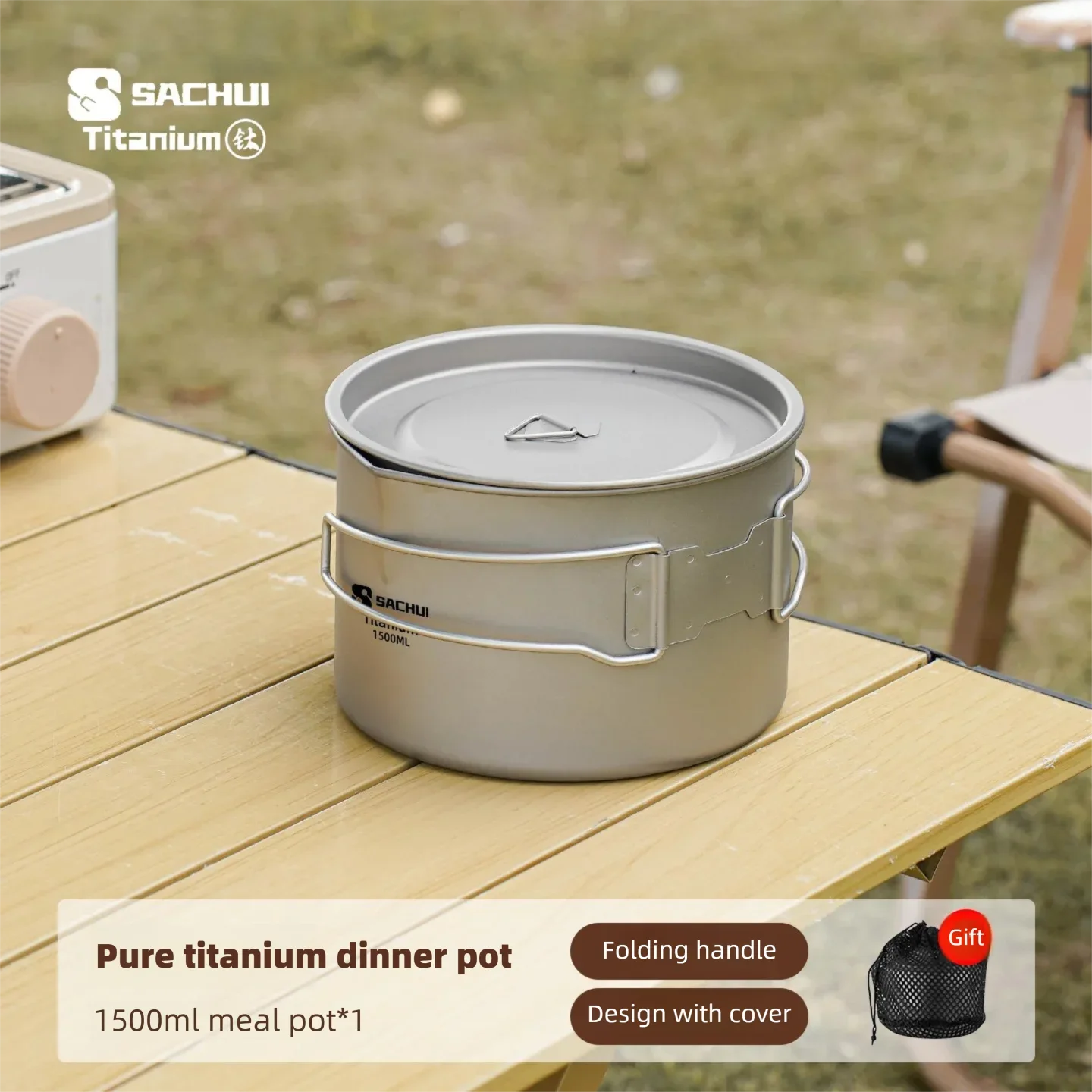 Pure Titanium Outdoor Ultralight Portable Pot Foldable Handle Camping Cookware For Hiking Travelling Instant Noodle Stockpot