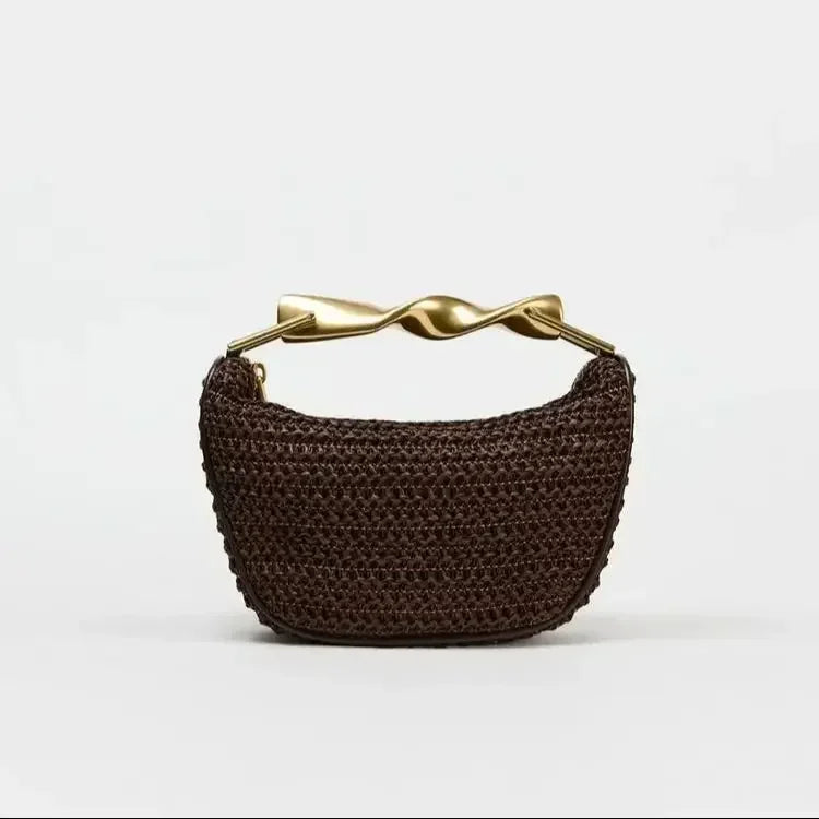 Women's Woven Straw Bucket Bag, Summer Half-Moon Beach Straw Shoulder Bag, Casual Tote Crossbody Purse
