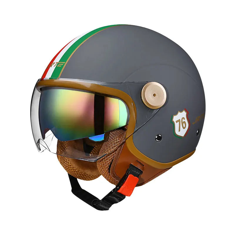 Fashion Grey Double Lens Open Face Motorcycle Helmets DOT ECE Approved Men Women Vintage Jet Helmet Retro 3/4 Open Half Helmet