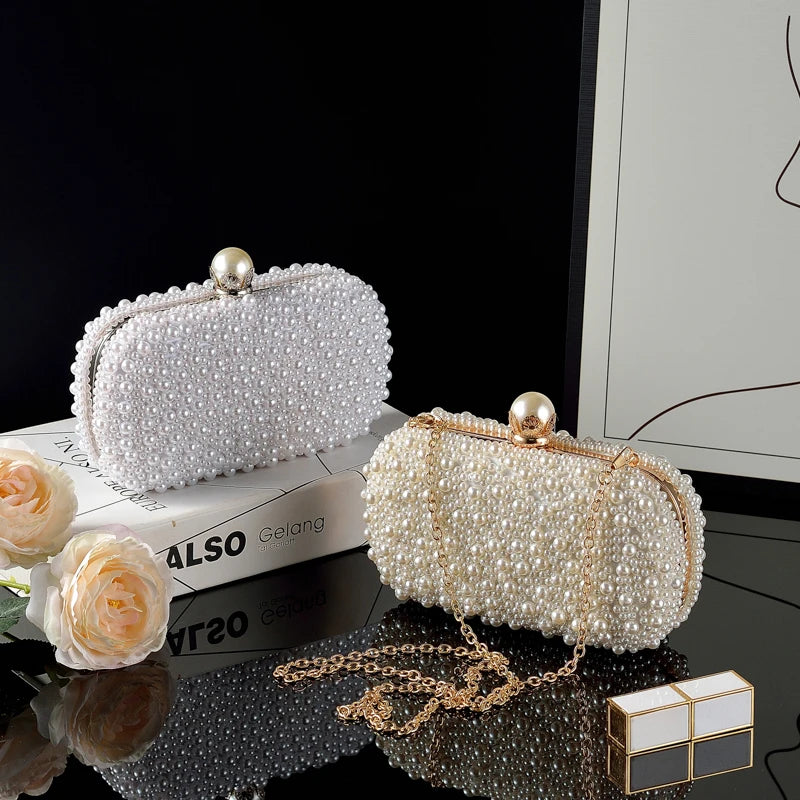Women's Evening Bag Party / Evening Pearls Pearl White Pink/Beige/White
