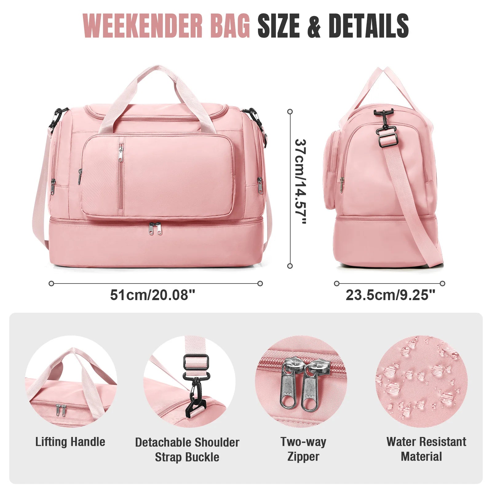 Travel Bag for  Women - Waterproof Large Capacity Multi-Pocket Hand Luggage Bag Gym Bag Weekender Travel Clothing Storage Bag