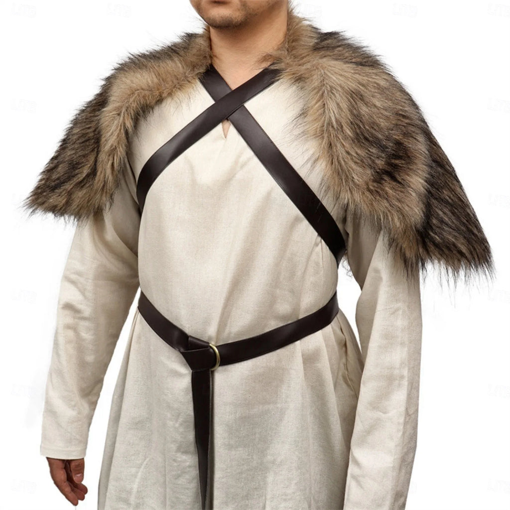 Set Medieval Renaissance Knee Length Outfits Fancy Costume Faux Fur Costume Warrior Men's Viking Halloween Carnival LARP