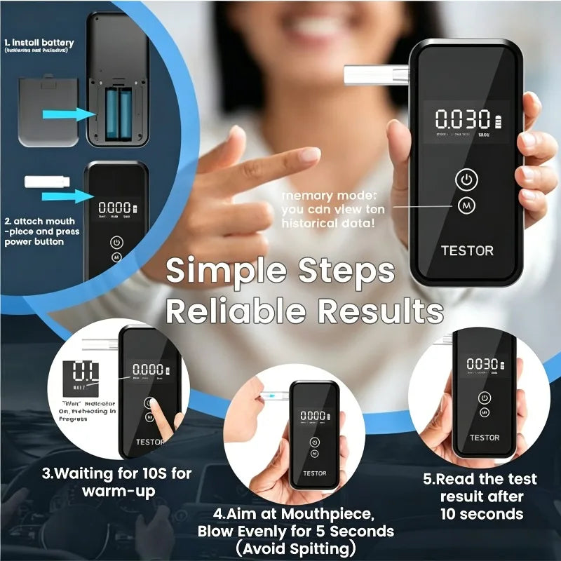 1Pc Black Breath Alcohol Tester Digital Display Blow Type Drunk Driving Detector Plastic Car Safety Test Instrument