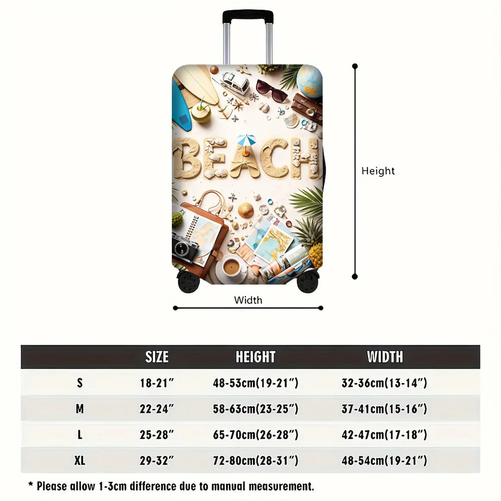 1PC Beach-Themed Printed Luggage Cover for 20 – 32-Inch Luggage; Dust and Elastic Travel Accessories to Protect Your Luggage