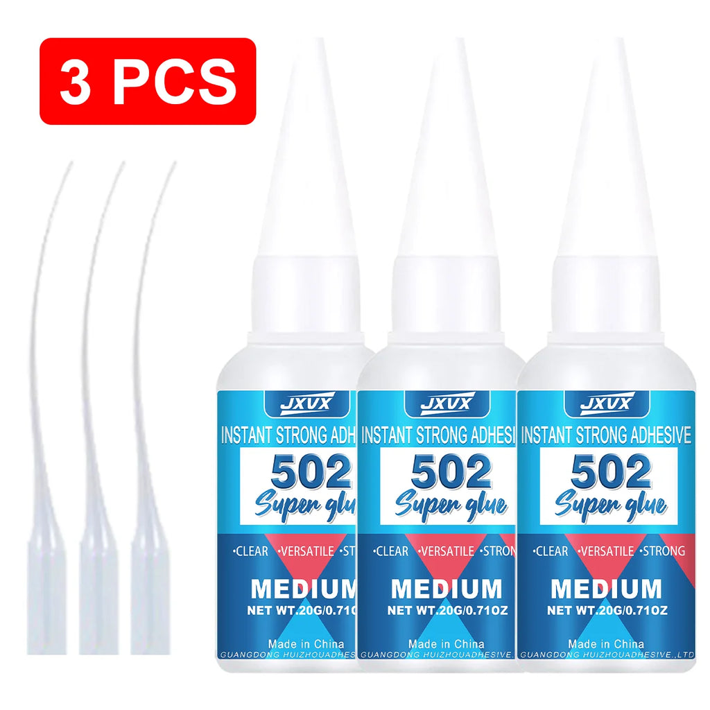 JXVX 502 Super Glue Quick-drying 1-5pcs Instant Cyanoacrylate Adhesive Leather Rubber Wood Metal Strong Bond Liquid Epoxy Glue