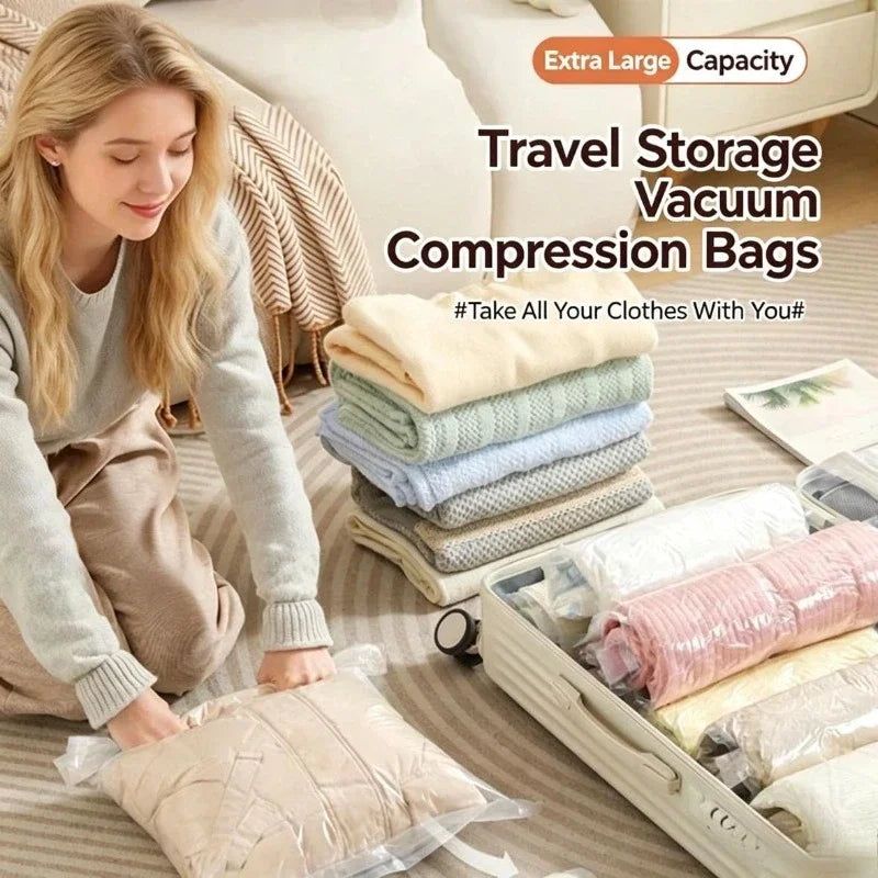 Roll Up Space Saver Travel Storage Bags Travel Accessories Compression Bag for Packing & Clothes, No Pump or Vacuum Needed