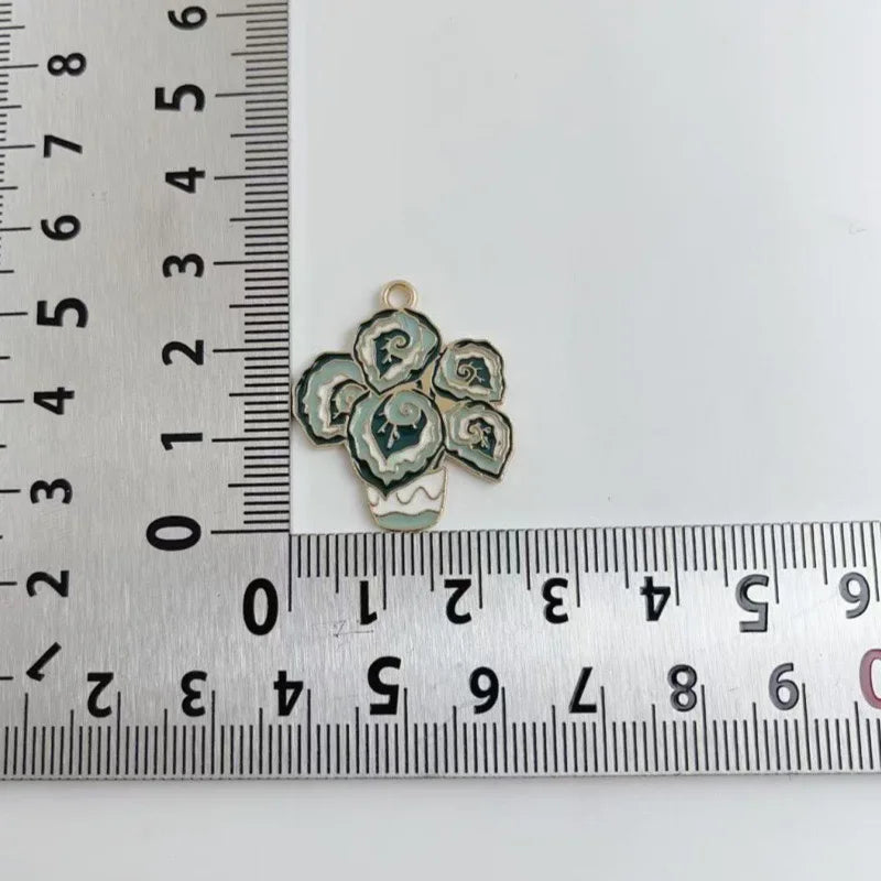 10pcs green succulent potted DIY accessories, banana leaf alloy pendants, keychains, earrings, hair accessories