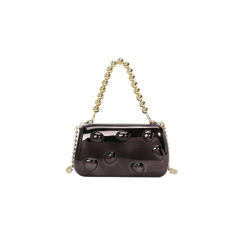 Personalized acrylic egg box bag 2026 new fashion glossy dinner bag women's beaded handbag