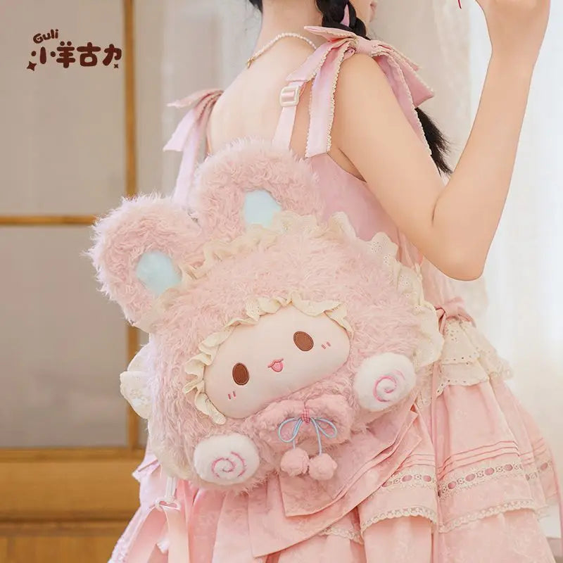 Sweet Lolita Style Plush Bunny Backpack Cute Pink Fluffy Rabbit Shoulder Bag for Girls