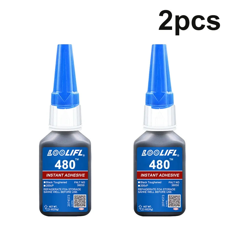 0.7Oz-20G 480 Black Ultra-Fast-Drying Black Cyanoacrylate Plastic Wood Metal Tire Rubber Shoe Tire Liquid Strong Adhesive Repair Glue Includes 1-25 Pieces of Glue Tubes