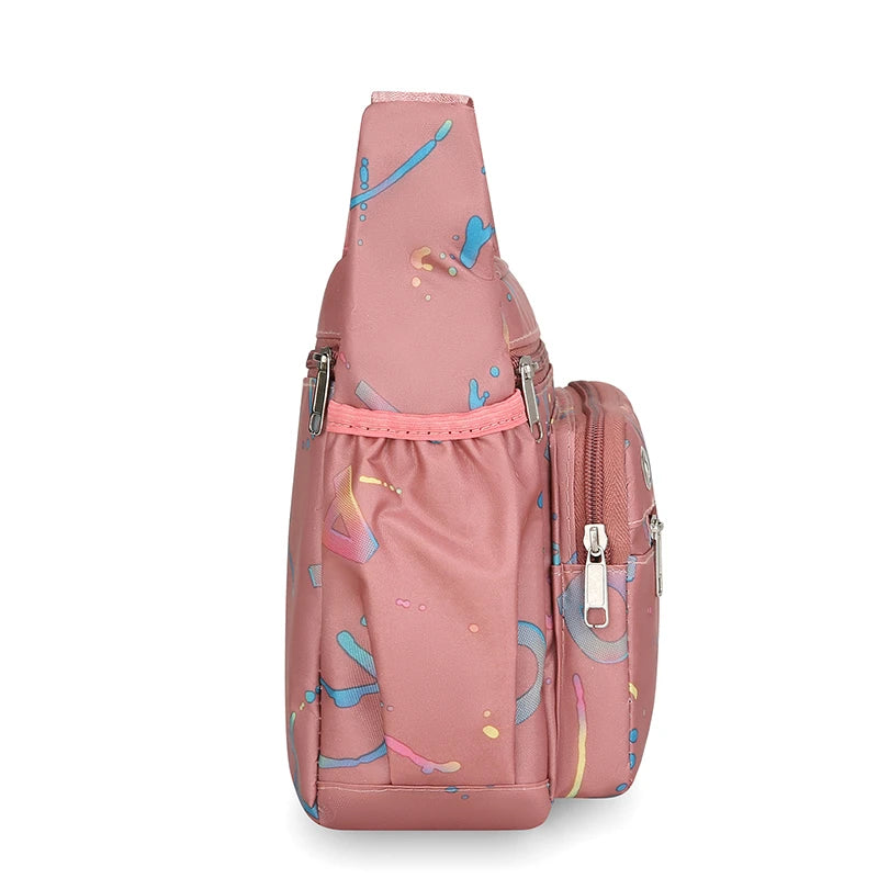 Stylish Metallic Print Crossbody Bag Waterproof Oxford Nylon Multi-Pocket Messenger Women for Travel Work Gym Waist Fanny Pack