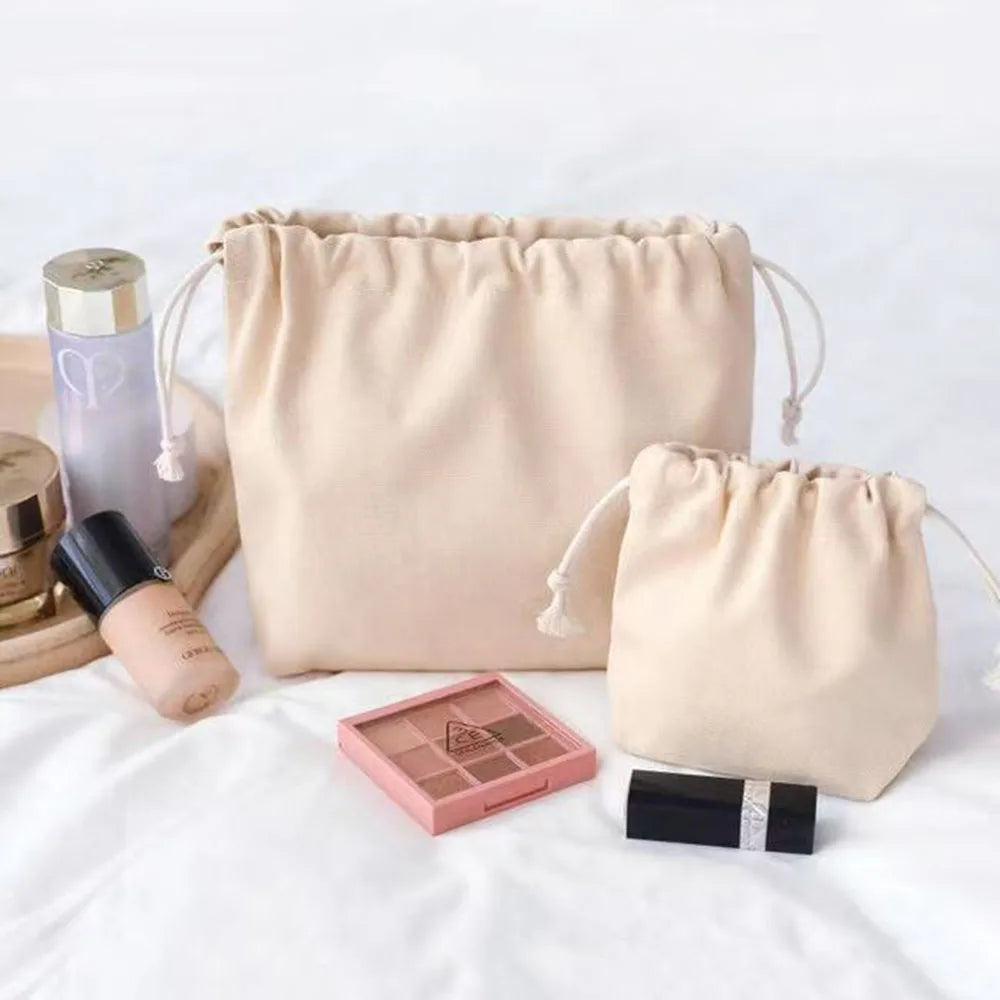 1PC Beige Double Drawstring Storage Bag - A Casual Accessory and Cosmetics Home Sundries Organizer Bag with Secure Closure