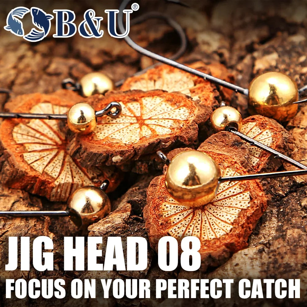 B&U 5pcs Micro Jig Head Fishing Hooks Set 0.5g-4g Copper Head Mini Crank Jig Fishhook for Soft Worm Lure Fishing Accessories