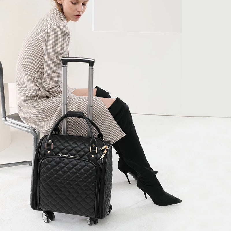 Business luggage bag PU luxury trolley suitcase Korean version carry on mini trolley bag boarding fashion travel valise 16 inch