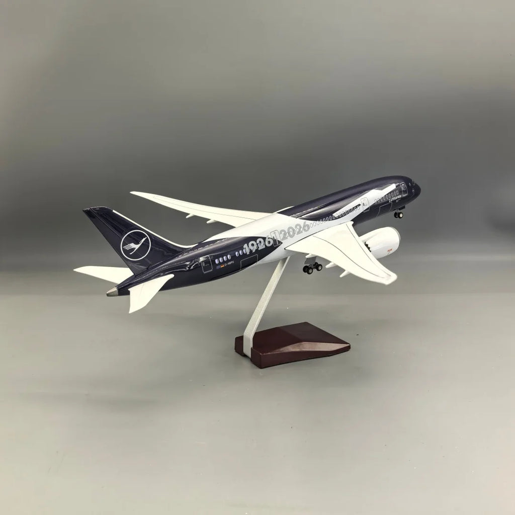 43CM model planes Lufthansa 787 German 100years Diecast  Airplane Model Kits Resin W Light and Wheel Collectible for Aviation
