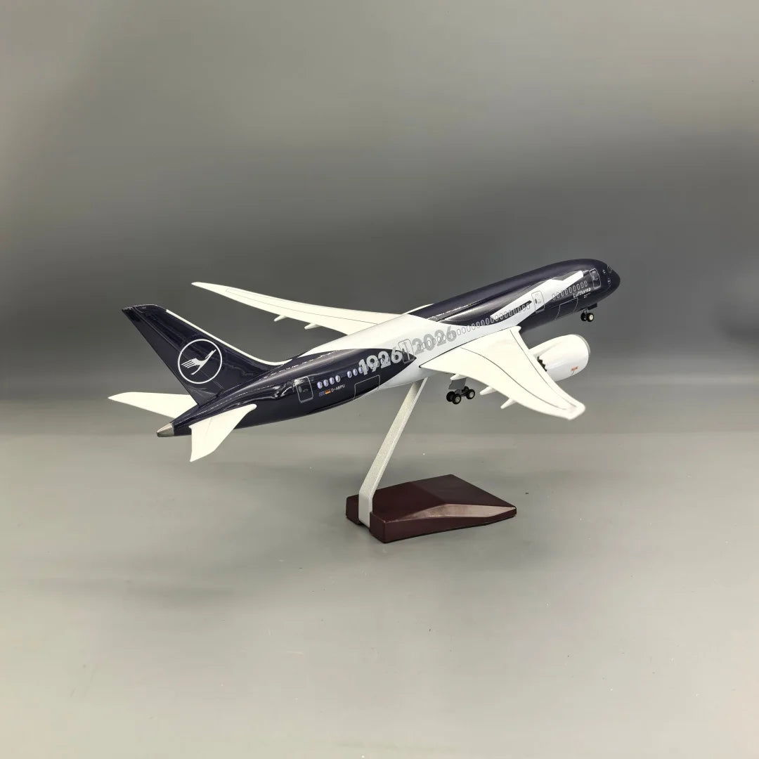 43CM model planes Lufthansa 787 German 100years Diecast  Airplane Model Kits Resin W Light and Wheel Collectible for Aviation