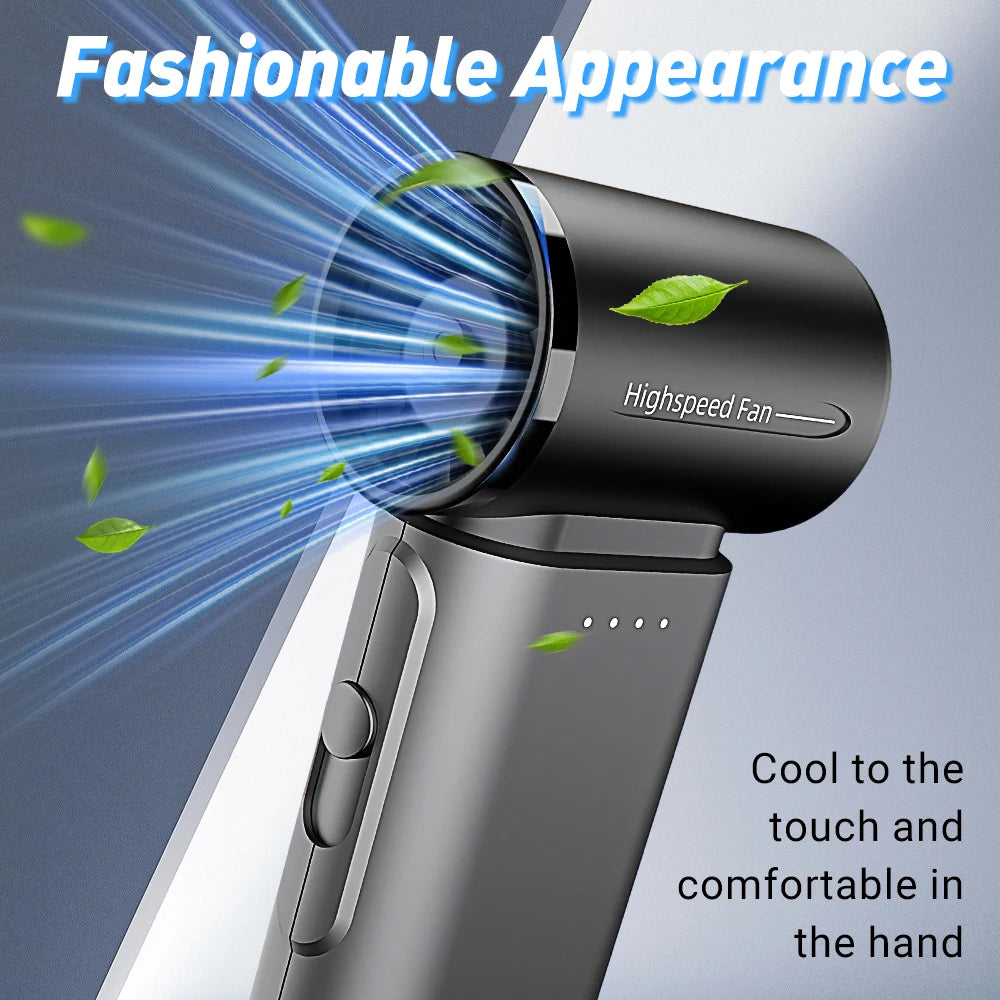 Portable Turbo Handheld Mini Fan Stepless Speed Regulation Rechargeable 5000mAh Large Capacity Battery Pocket Travel Outdoor Personal Cooling Fan For Camping Sports Trip Daily Commute Outdoor Activities