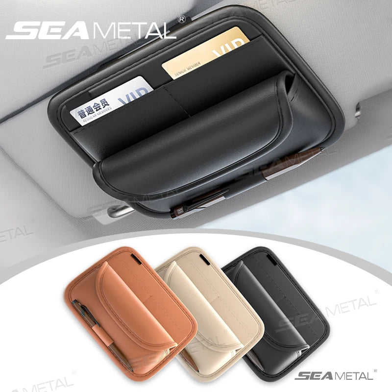 SEAMETAL Car Sunshade Glasses Bag Pu Leather Auto Sun Visor Card Organizer Wear-resistant Sunglasses Storage Bag Accessories